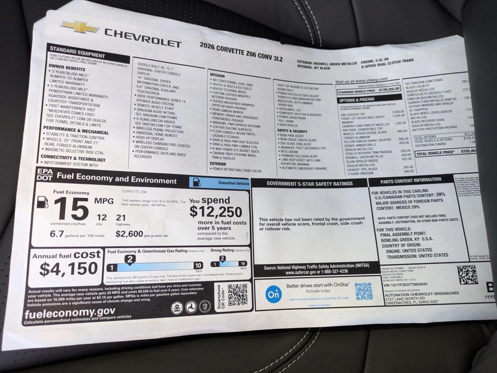 2026 Chevrolet Corvette Z06 3LZ