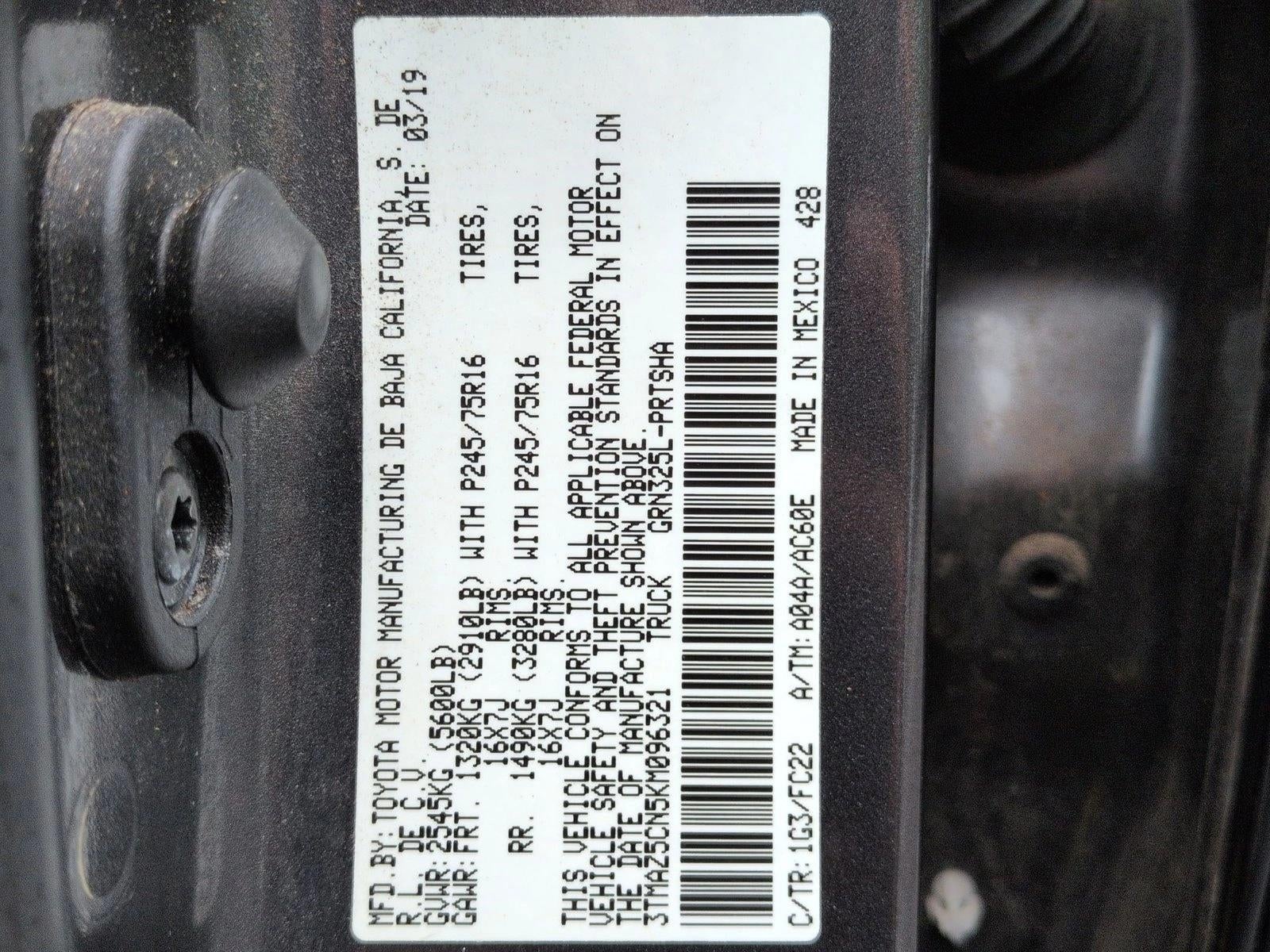 2019 Toyota Tacoma 2WD 2WD SR5 Double Cab 5' Bed V6 AT (GS)