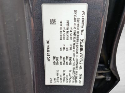 2021 Tesla Model 3 Standard Range Plus RWD