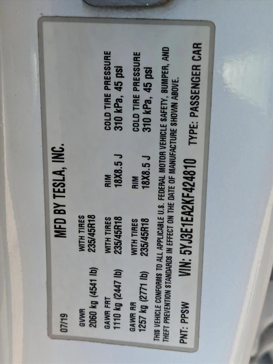 2019 Tesla Model 3 Standard Range Plus RWD