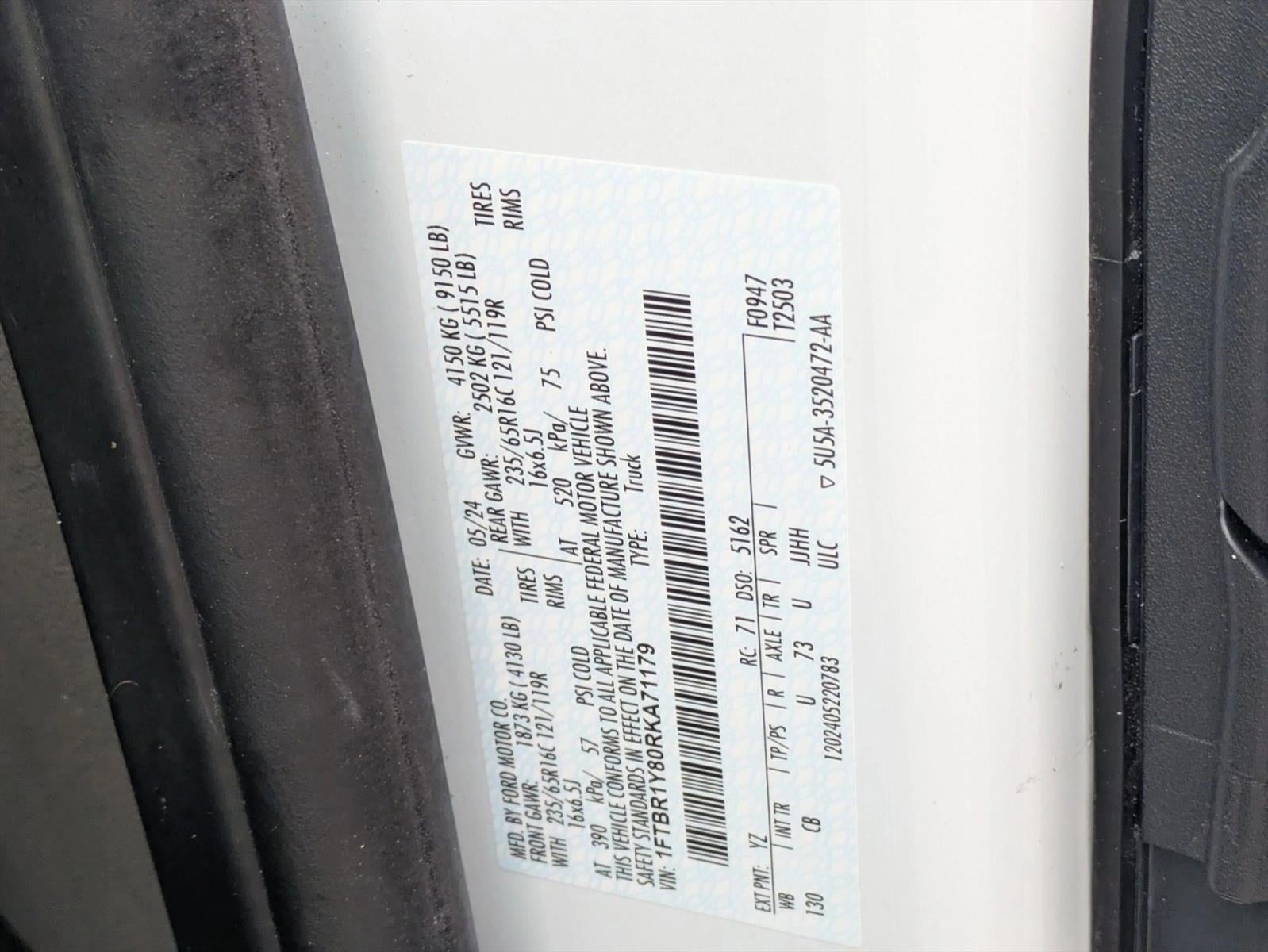2024 Ford Transit Cargo Van T-250 130" Low Rf 9070 GVWR RWD