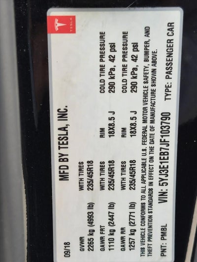 2018 Tesla Model 3 Long Range Battery AWD