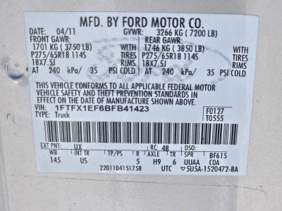 2011 Ford F-150 4WD SuperCab 6-1/2 Ft Box XLT