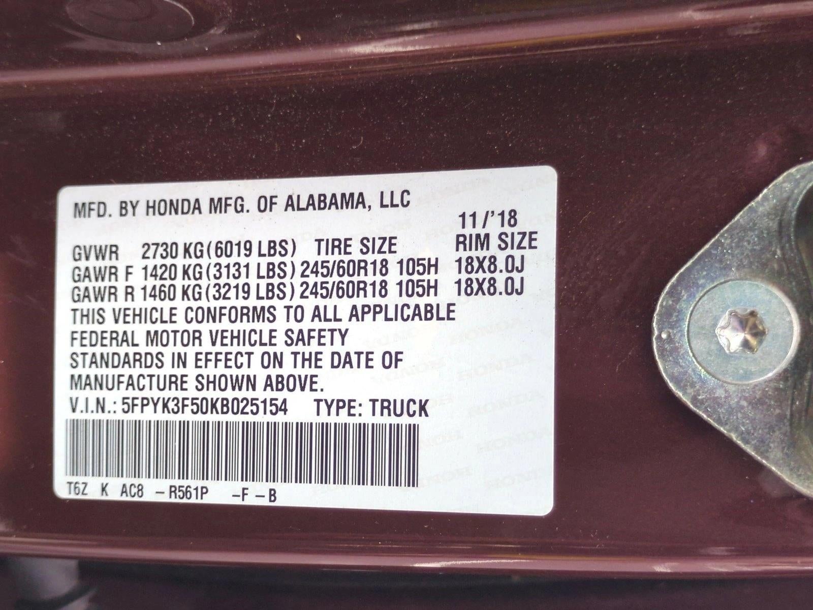 2019 Honda Ridgeline RTL AWD