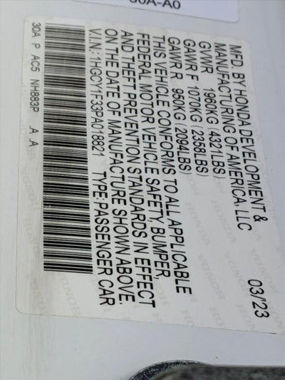 2023 Honda Accord Sedan EX CVT w/o BSI