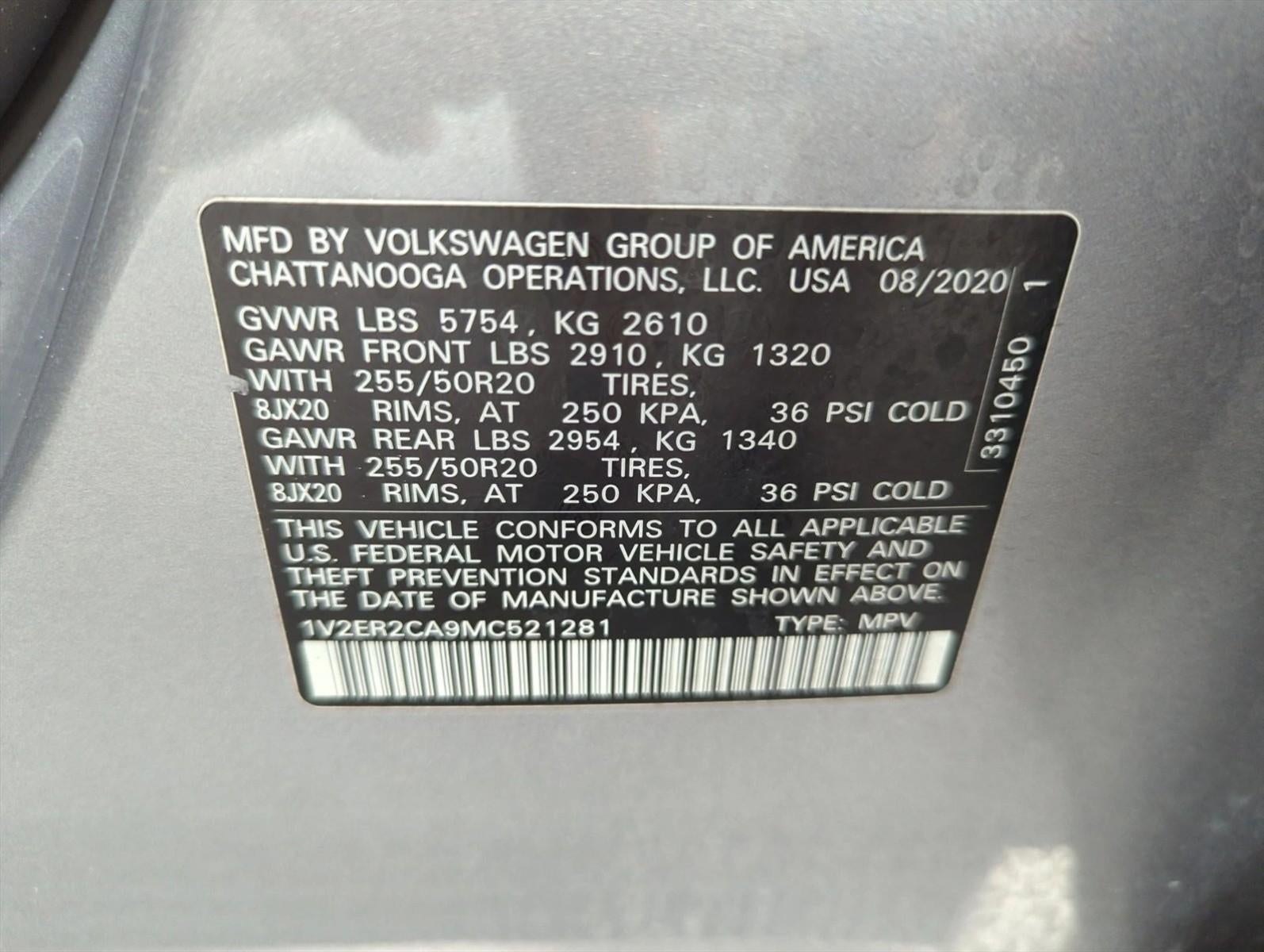 2021 Volkswagen Atlas 2021.5 3.6L V6 SEL FWD