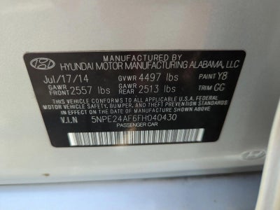 2015 Hyundai SONATA 4dr Sdn 2.4L SE PZEV