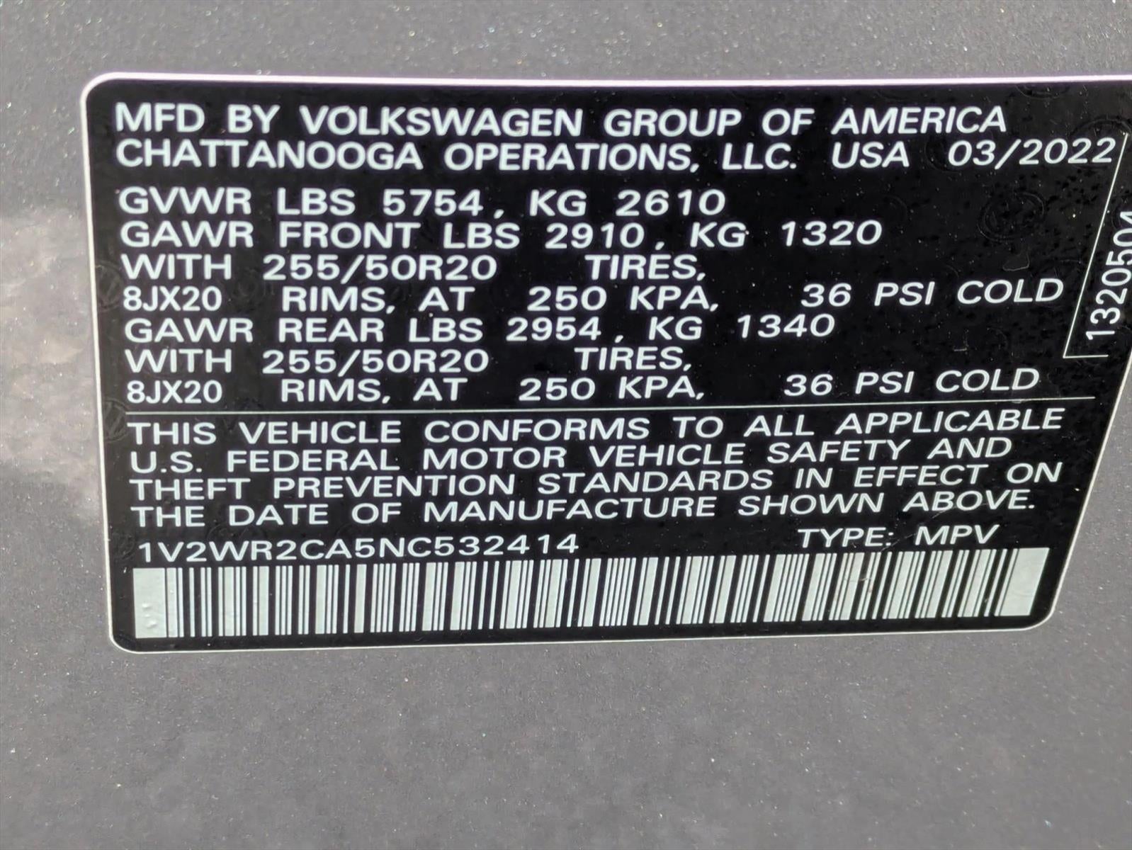 2022 Volkswagen Atlas 3.6L V6 SE w/Technology FWD