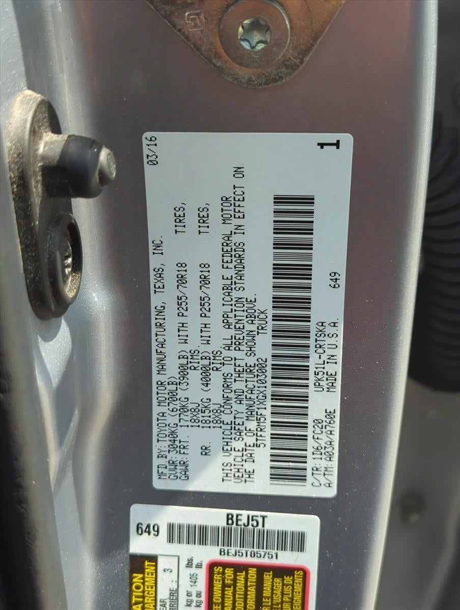 2016 Toyota Tundra 2WD Truck 2WD Double Cab Standard Bed 4.6L V8 SR5 (Natl)