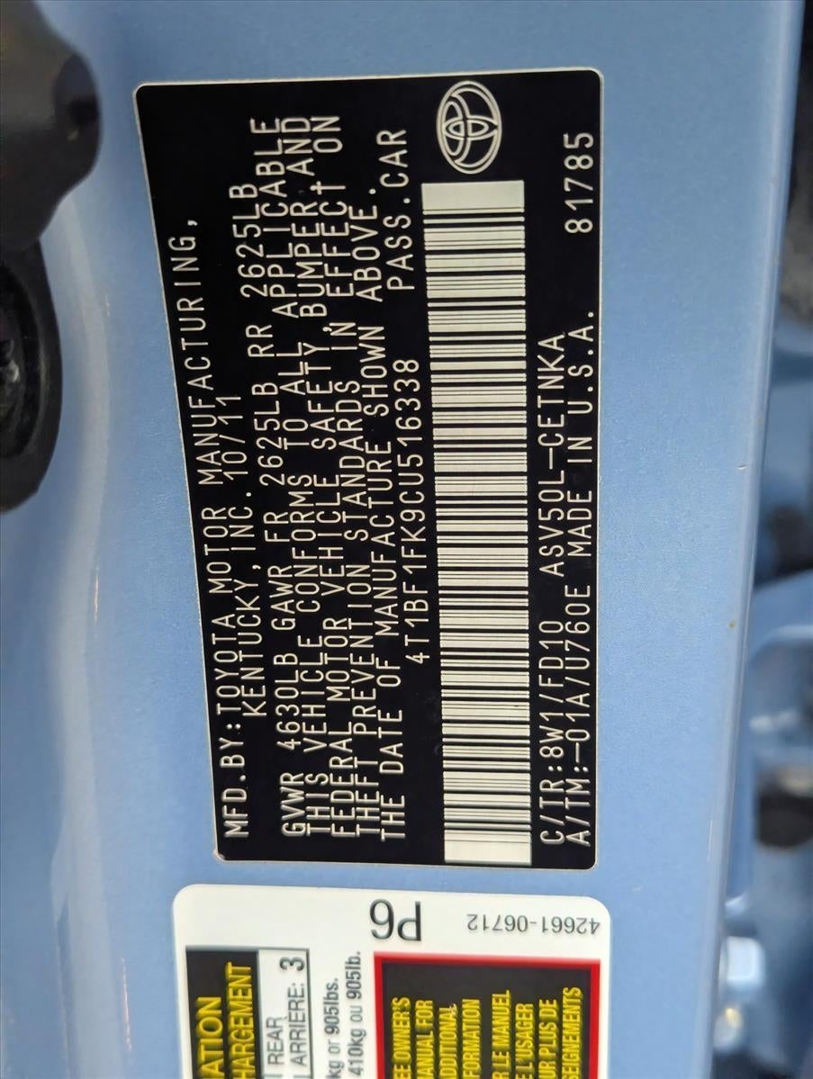 2012 Toyota Camry 4dr Sdn I4 Auto LE (Natl)