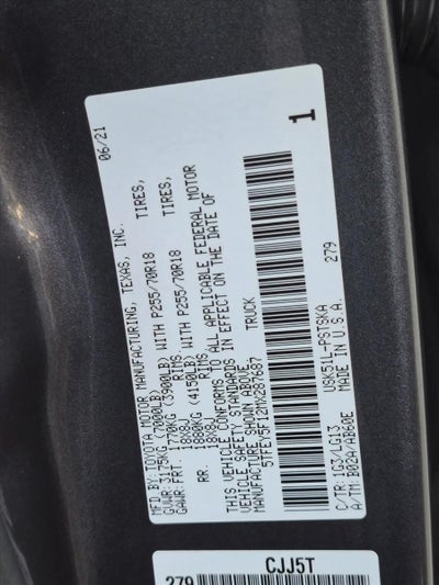 2021 Toyota Tundra 2WD 2WD SR5 CrewMax 5.5' Bed 5.7L (SE)