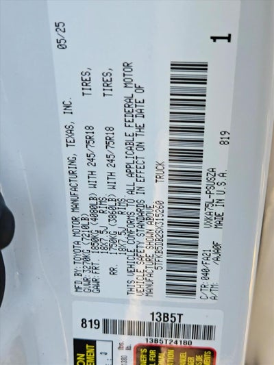 2025 Toyota Tundra 4WD 4WD SR CrewMax 5.5' Bed (Natl)