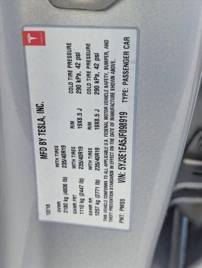 2018 Tesla Model 3 Long Range Battery RWD