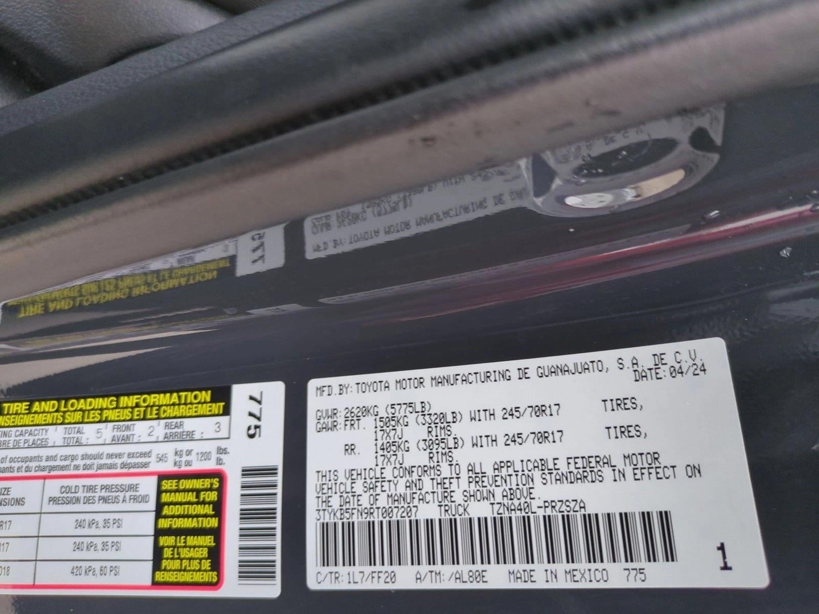 2024 Toyota Tacoma 2WD 2WD SR5 Double Cab 5' Bed AT (Natl)