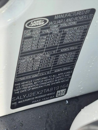 2026 Land Rover Range Rover Velar P250 S