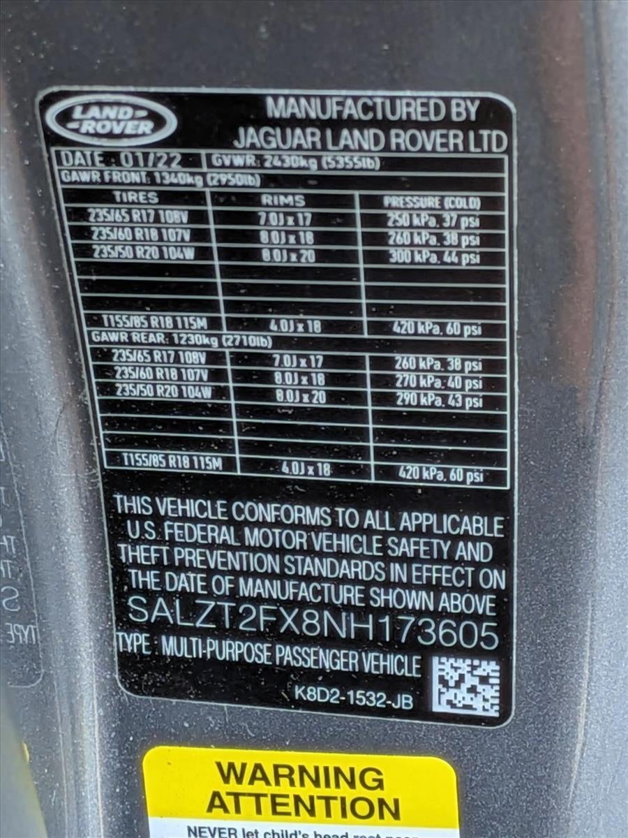 2022 Land Rover Range Rover Evoque R-Dynamic S AWD