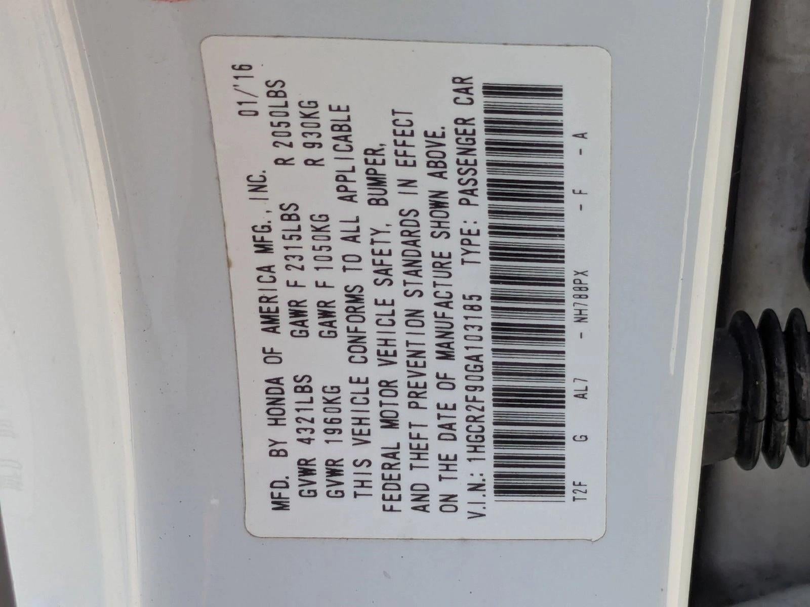 2016 Honda Accord Sedan EX-L CVT PZEV with Navigation and Honda Sensing