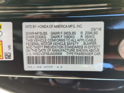 2018 Honda Accord Sedan EX-L 2.0T Automatic