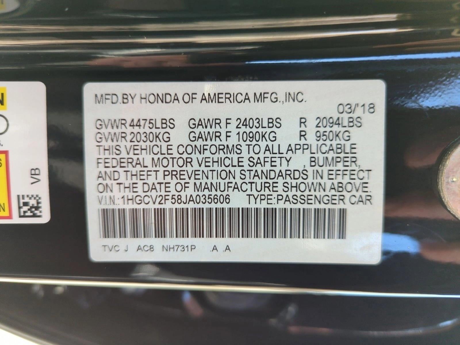 2018 Honda Accord Sedan EX-L 2.0T Automatic