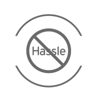 An icon with the wording Hassle cross out in a circle