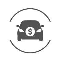 An icon off a car in a circle with the money symbol in the center