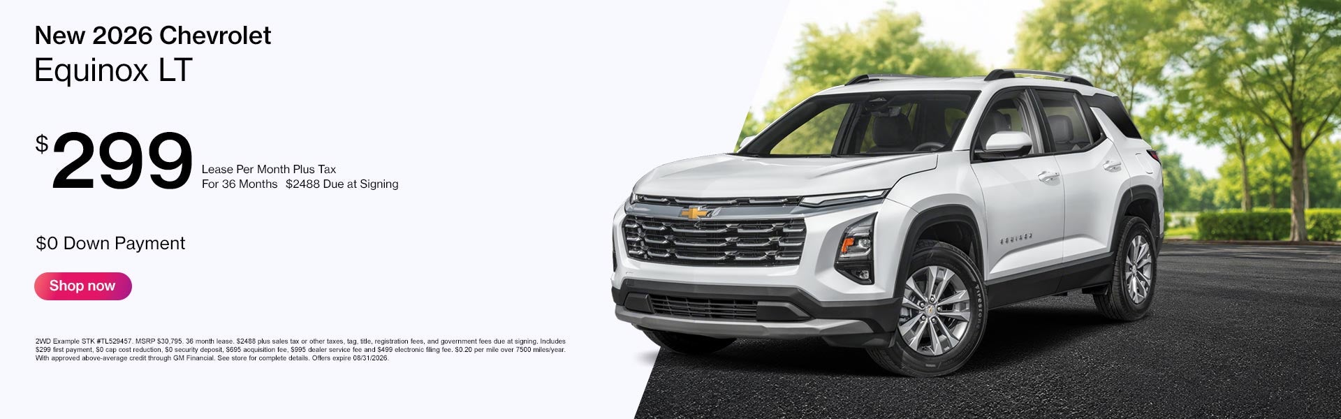 2026 Chevrolet Equinox LT lease $299/mo with no down payment